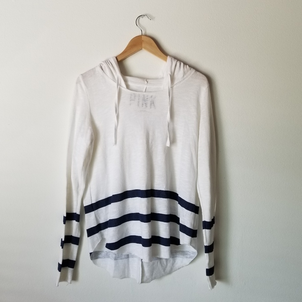 Pink - White/navy striped hoodie